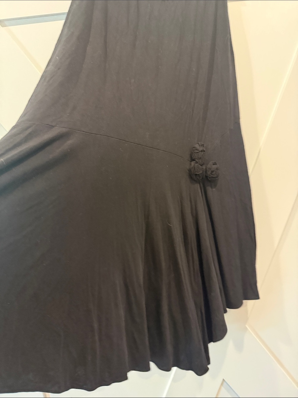 Black Asymmetrical Skirt with Rosette Detail - Picture 4 of 6